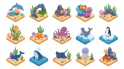 Colorful Isometric Ocean Life and Sea Creatures Collection. © Lucas