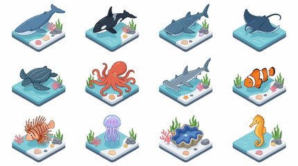 Colorful Isometric Ocean Creatures Collection. © Lucas