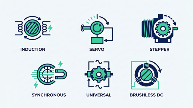 Electric motors types including induction servo stepper synchronous universal brushless DC