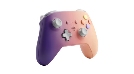 Gradient purple and orange gamepad isolated PNG, wireless controller for gaming console on transparent background, modern design © Tanvir