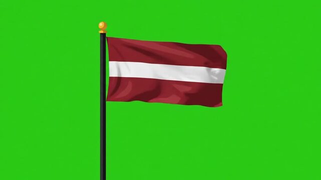 2D Vector Latvia National Flag Waving Animation on Pole with Green Screen