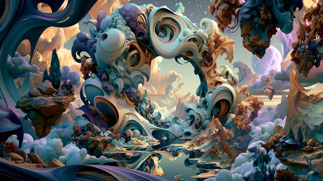 surreal organic portal landscape, dreamlike gateway to another dimension, ethereal fantasy world entrance