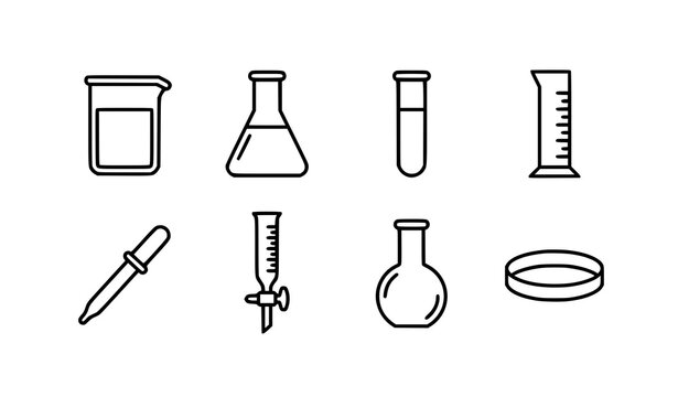 Chemistry Laboratory Glassware Icons Black Outline Vector Set