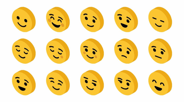 Collection of sixteen yellow emoji faces with various expressions.