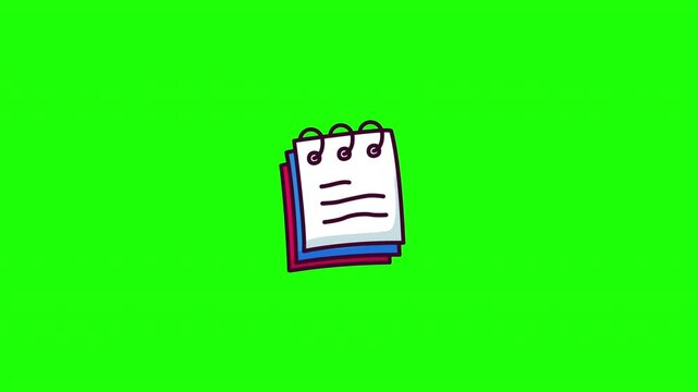 Animated note paper icon with text lines, memo and notepad symbol, flat doodle style, green screen and white background, video