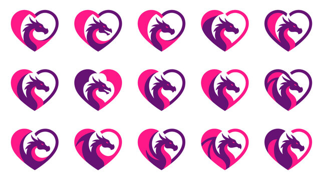 Pink purple heart dragon logos.