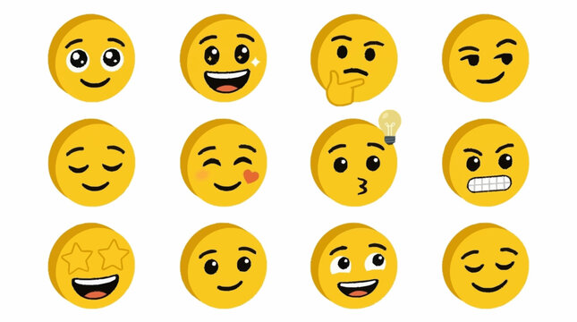 Collection of Yellow Emoticon Faces with Various Expressions.