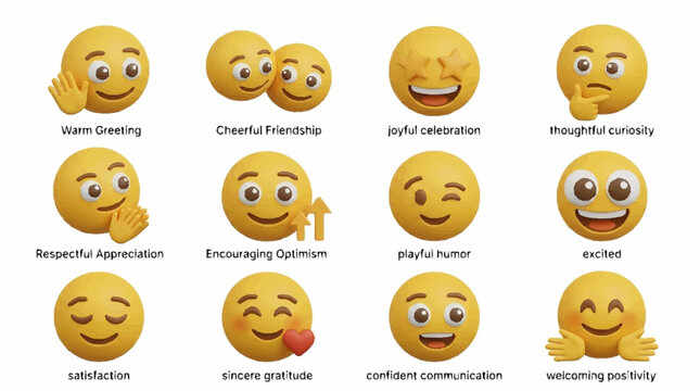 Collection of colorful emoji faces expressing emotions.