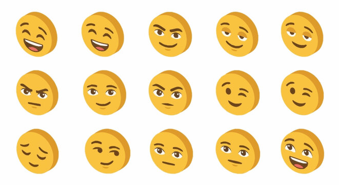 Collection of various expressive yellow emoji faces.