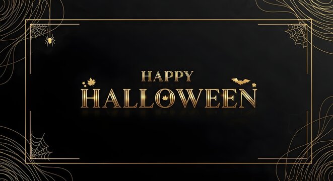 Halloween typographic design with golden spiderwebs and lettering dark background