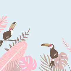 Pastel pink botanical bird border, blue design © Rawpixel.com
