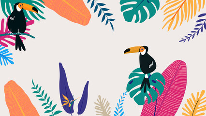 Colorful tropical bird desktop wallpaper, beige design © Rawpixel.com