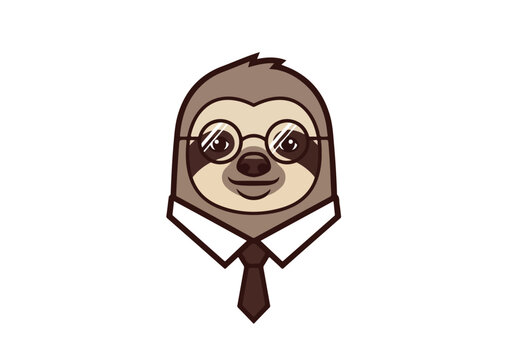 Cute cartoon sloth character wearing a professional business shirt and necktie.