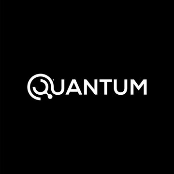 Quantum logo design with quantum lettering typography and networks connection technology digital