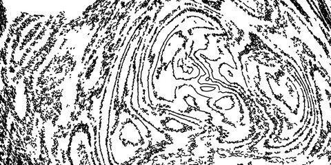 Black and white contour line pattern with abstract distorted curves. Vector geographic map landscape outline texture, dynamic wind or weather background. © Arina Color