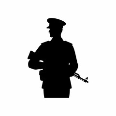 Fototapeta premium Silhouette of a soldier in uniform holding a rifle isolated on white background