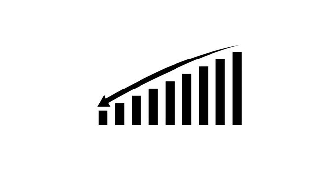 Statistics bars columns growth arrow down.Going down business graph concept on black background.