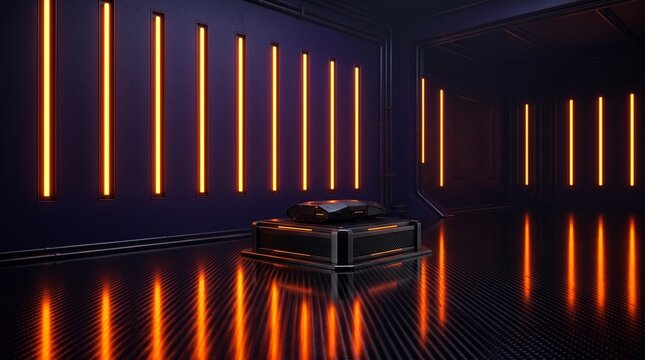 Dark Cyberpunk Midnight Violet and Glowing Neon Amber Lines 3D Background