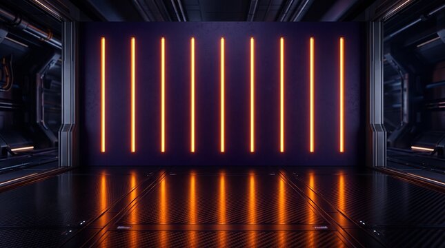 Dark Cyberpunk Midnight Violet and Glowing Neon Amber Lines 3D Background
