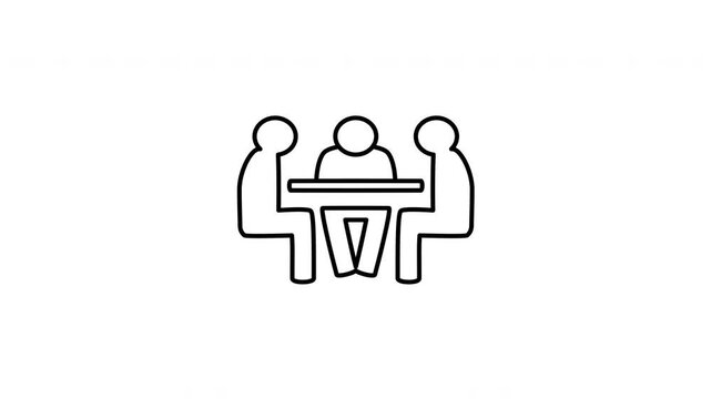 Minimalist outline animation of a team of office workers sitting around a meeting table drawing on and fading out. Features a clean pop up style in 3 color setups.