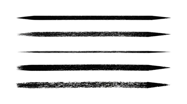 Collection of black chalk brush strokes featuring rough wavy zigzag patterns and straight horizontal underline elements vector illustration for artistic design and decorative texture.