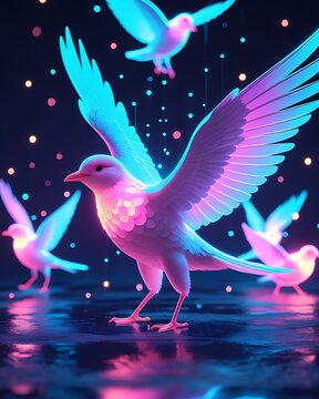 Neon glowing dove cyber futuristic abstract fantasy photos