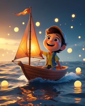 Peaceful child tranquil sailing sunset lantern reflections HD images