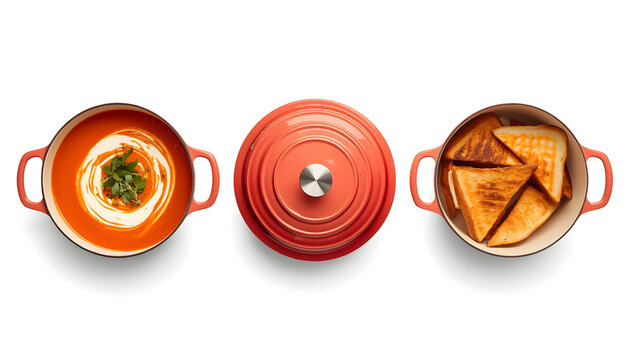 Red Dutch Oven with Tomato Soup and Grilled Cheese Dippers