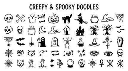 Fototapeta premium Hand Drawn Creepy Spooky Doodles Collection Featuring Halloween Icons and Symbols