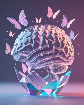 Surreal glowing human brain crystal butterflies artwork wallpaper images