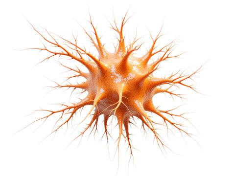Orange microscopic virus cell causing disease spreading infection, isolated on transparent background