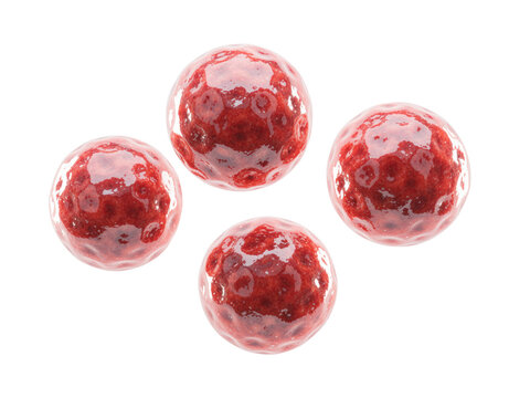 Red cells circulating representing viruses or bacteria, isolated on transparent background