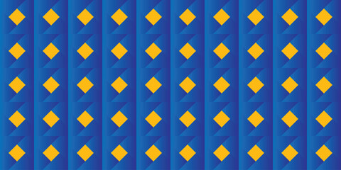 Blue and yellow square pattern background. Diamond motif texture interior © Fajar