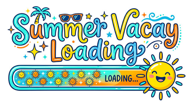 Summer Vacay Loading Funny Quote Sublimation Design with Sun Progress Bar