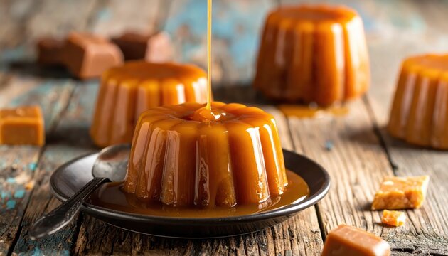 Warm Sticky Toffee Puddings Drenched in Cascading Caramel Sauce