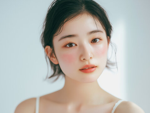 美容, 女性, スキンケア, 化粧品, ビューティー, 若い女性, 美肌, 日本人, アジア人, フェイシャル, メイク, 美容液, 保湿, クリーム, エイジングケア, 美容医療, エステ, 美容クリニック, 肌ケア, ナチュラルメイク, 透明感, ツヤ肌, モデル, 笑顔, ポートレート, クローズアップ, リラックス, 癒し, 健康的, 美白, コラーゲン, ヒアルロン酸, アンチエイジング