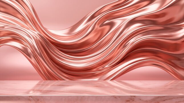 Luxury Abstract Flowing Liquid Rose Gold Silk Waves 3D Background