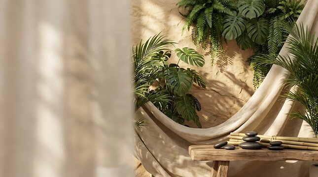 Relaxing hammock setup in sunlit tropical garden space with tropical relaxation vacation sunlight peaceful backyard tranquil