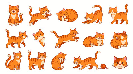 Obraz premium Playful Orange Tabby Cats Posing in Various Positions Flat Vector Illustration