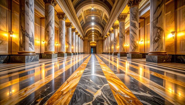 Majestic Gothic cathedral interior with towering columns and warm lighting.