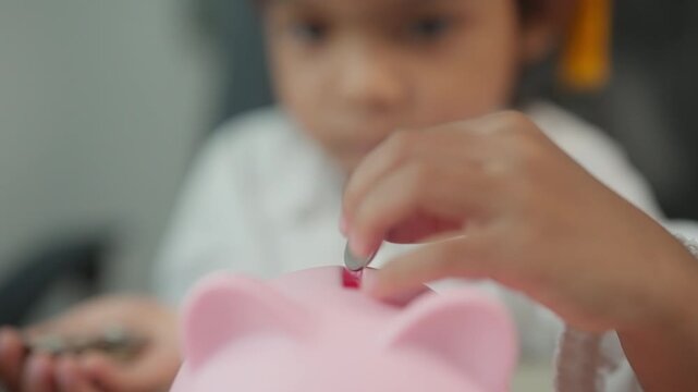Young Child Wearing Graduation Cap Saving Money in Piggy Bank for Future Education