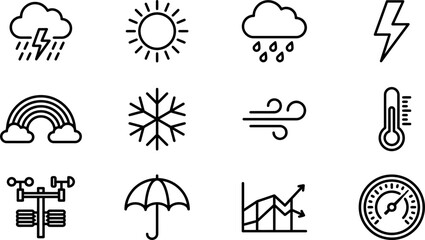 Obraz premium Set of simple outline weather forecast icons.