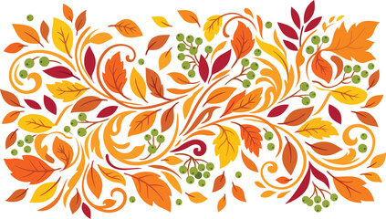 Decorative autumn leaves and berries swirl flourish vector pattern background © hafsa