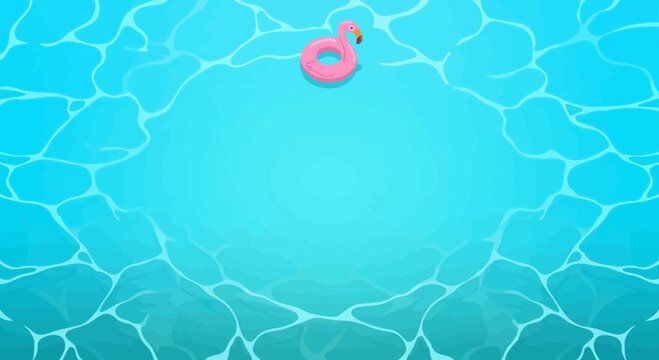 Pink flamingo float drifting in a sunny summer swimming pool