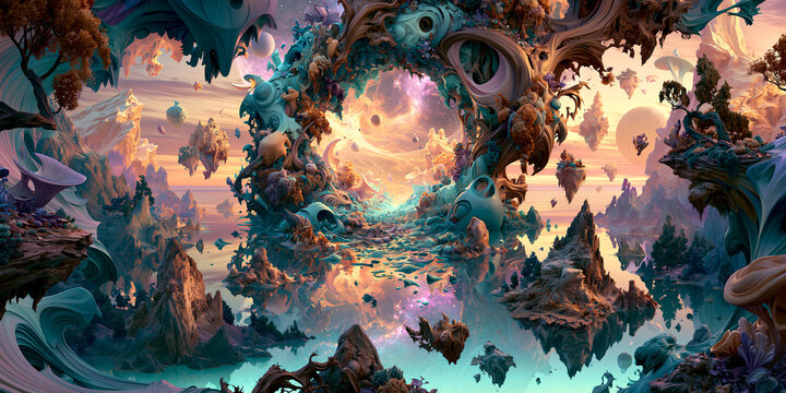 surreal organic portal landscape, dreamlike gateway to another dimension, ethereal fantasy world entrance