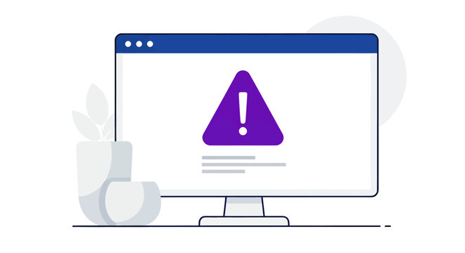 Warning icon on computer monitor indicating a system alert or error on screen.