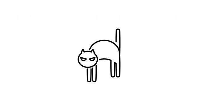 Minimalist outline animation of a spooky Halloween angry cat with arched back drawing on and fading out. Features a clean pop up style in 3 color setups.