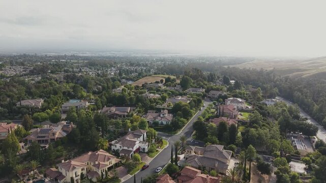drone shot of suburbs community