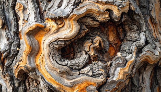 Close Up of Ancient Tree Bark Texture with Natural Wood Patterns and Weathered Trunk Detail in Thai Temple Nature Setting