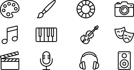 Set of artistic and creative hobby icons in black line style. © riski